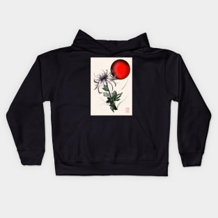 Sumi-e chrysanthemum with a red rising sun Kids Hoodie